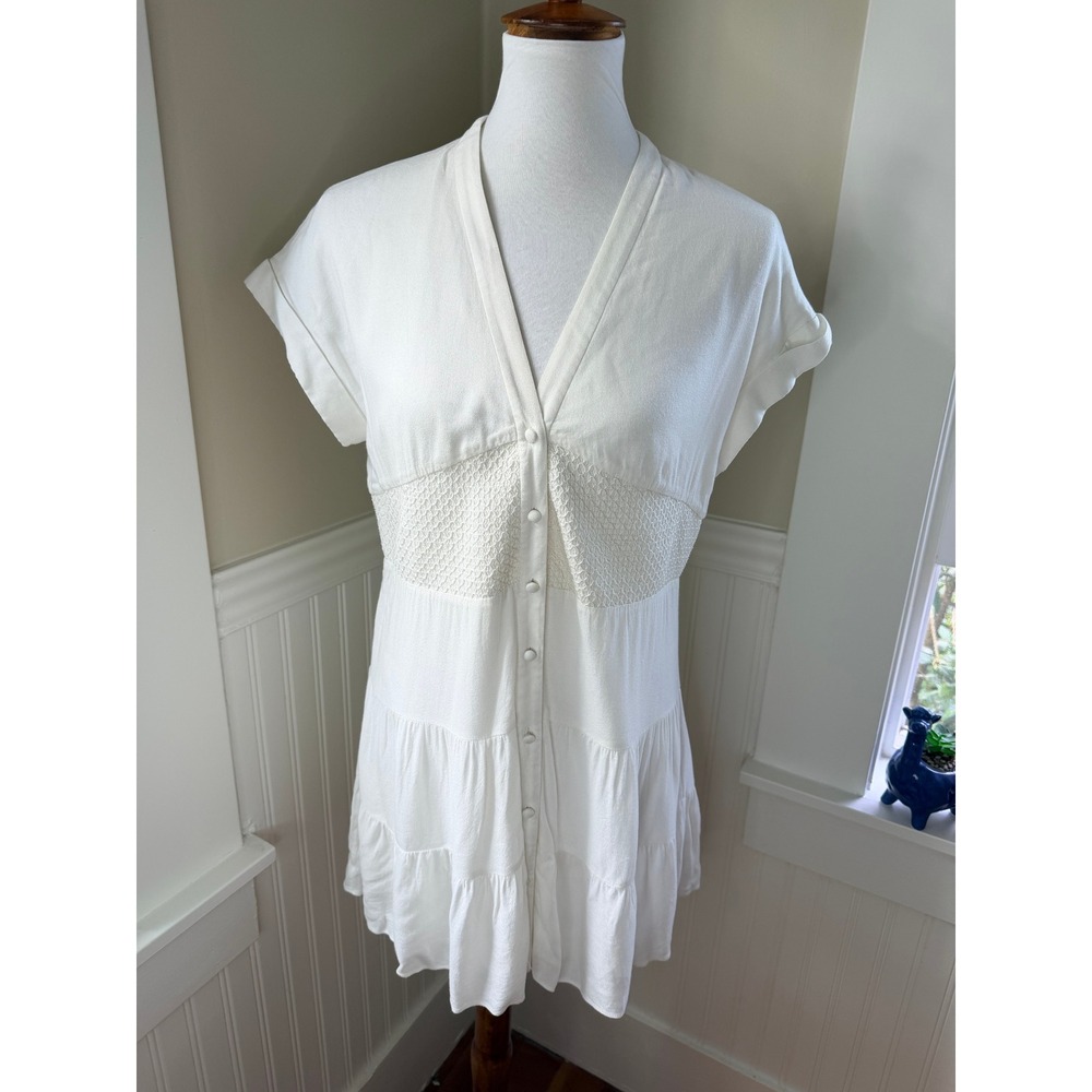 Alice + Olivia White Crochet Waist Tiered Mini Dress Size 0 - Picture 2 of 13